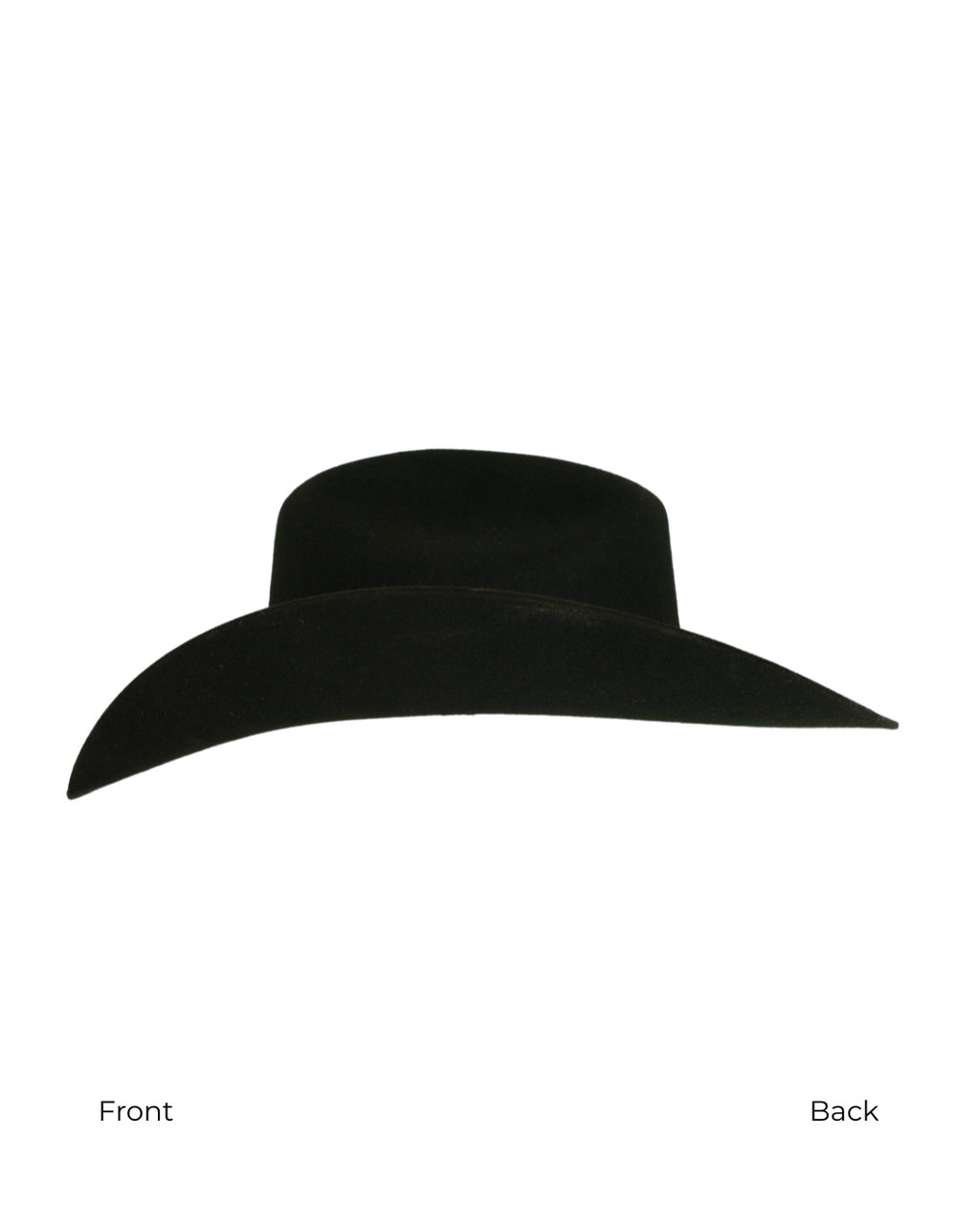 Dallas Cattleman black cowboy hat, side view, front to back