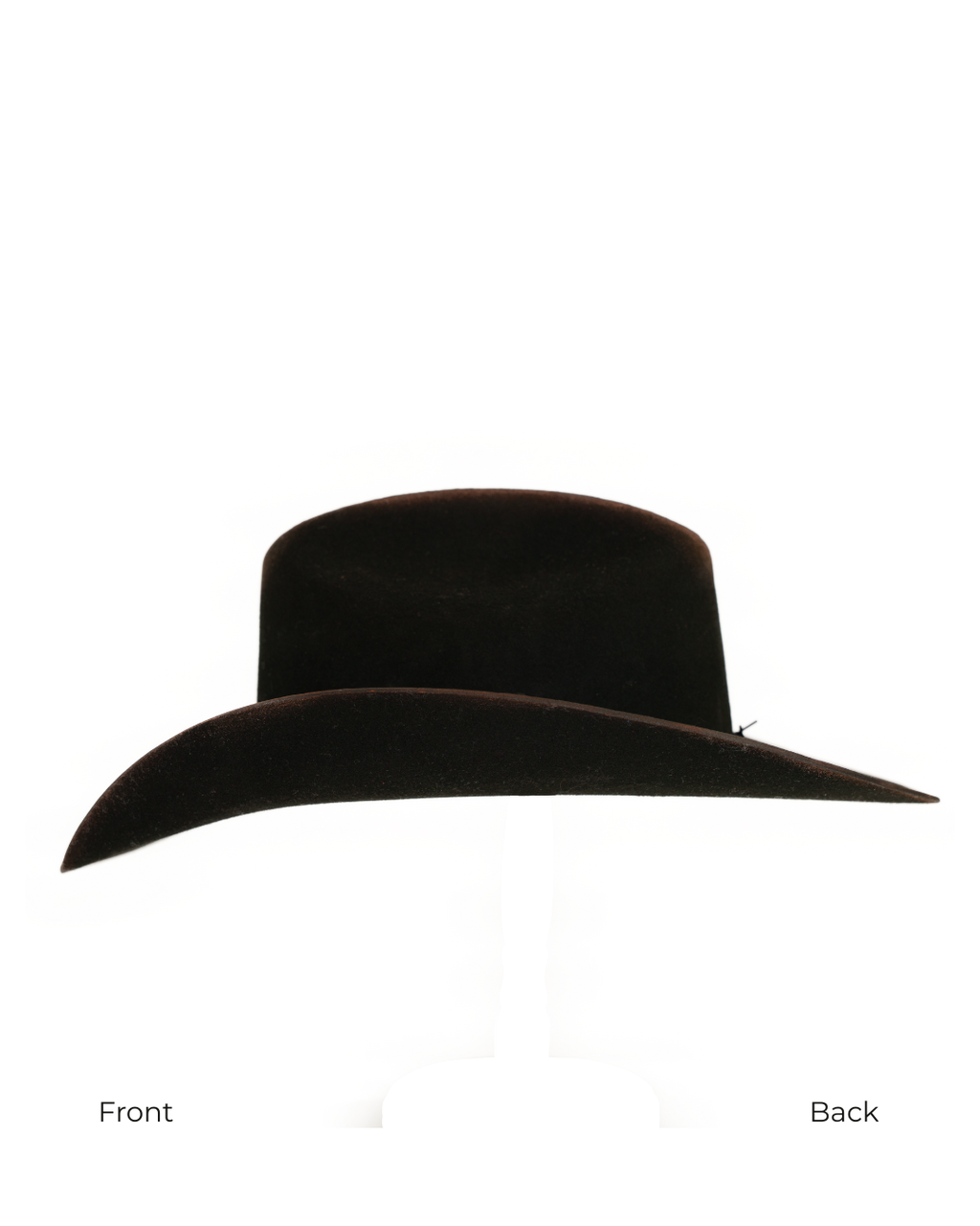 Side profile view from front to back of a black Dallas Cattleman cowboy hat with a multicolor horsehair and leather hat band, silver buckle, a black barbed-wire style accent band, and heavy crown and brim burning.
