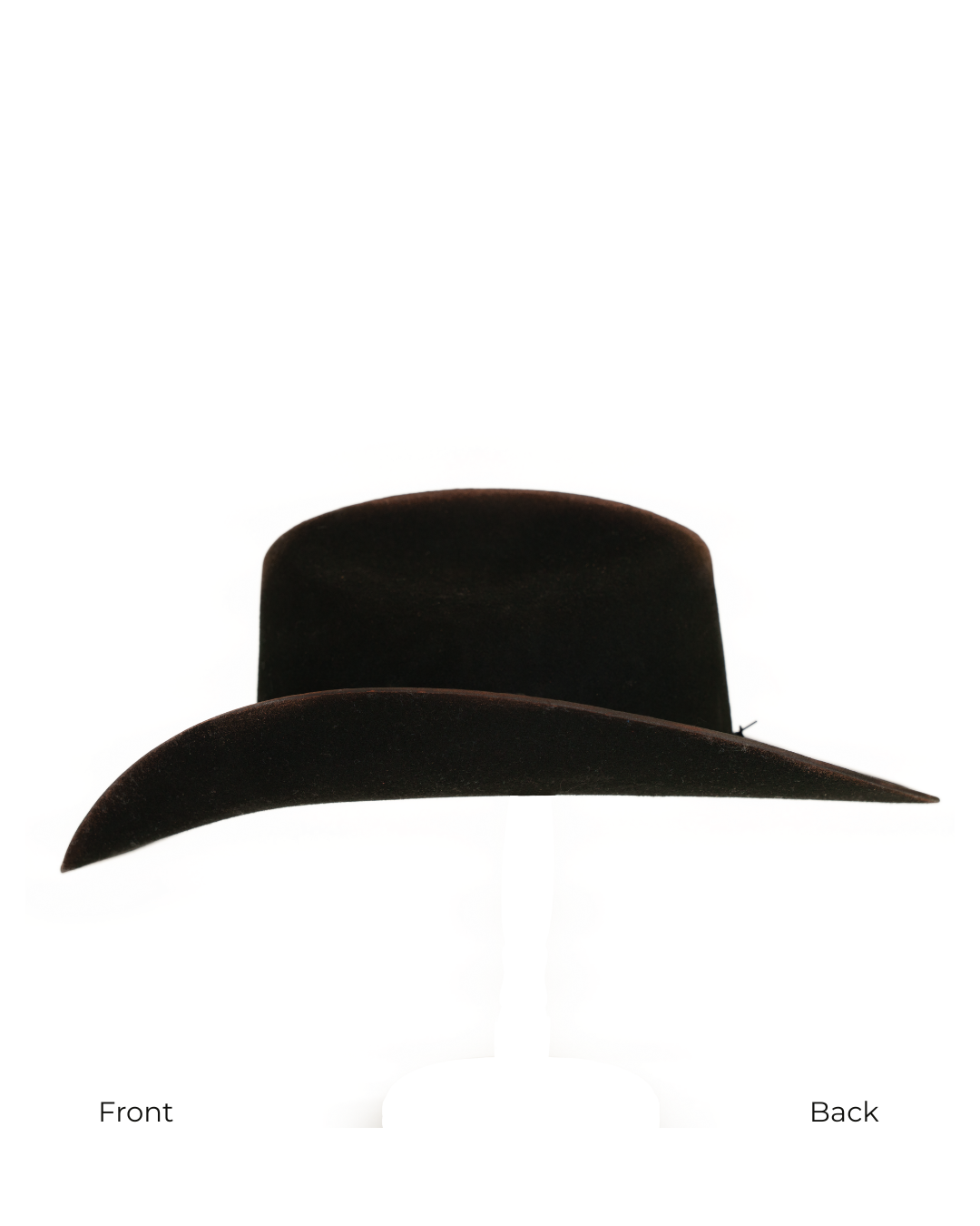 Side profile view from front to back of a black Dallas Cattleman cowboy hat with a multicolor horsehair and leather hat band, silver buckle, a black barbed-wire style accent band, and heavy crown and brim burning.
