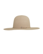 open crown buckskin hat, side profile view