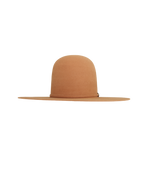 open crown camel hat, three-quarter front view