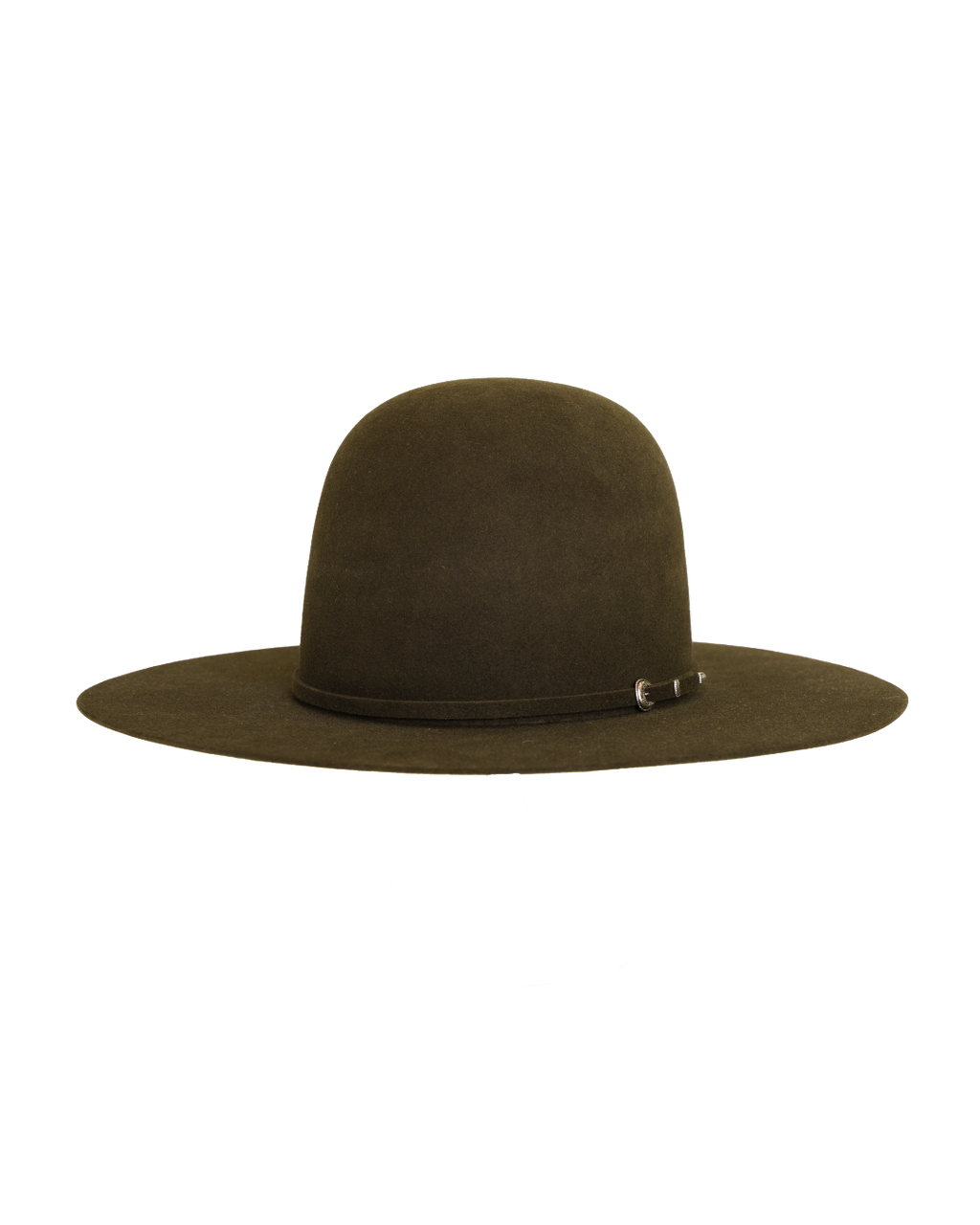 open crown moss hat, three-quarter front view
