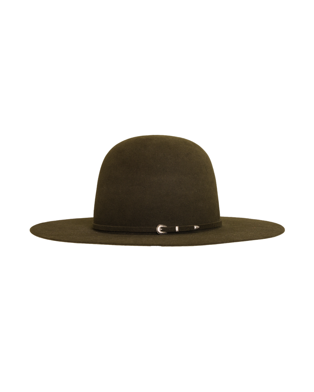 open crown moss hat, side profile view