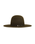 open crown moss hat, side profile view