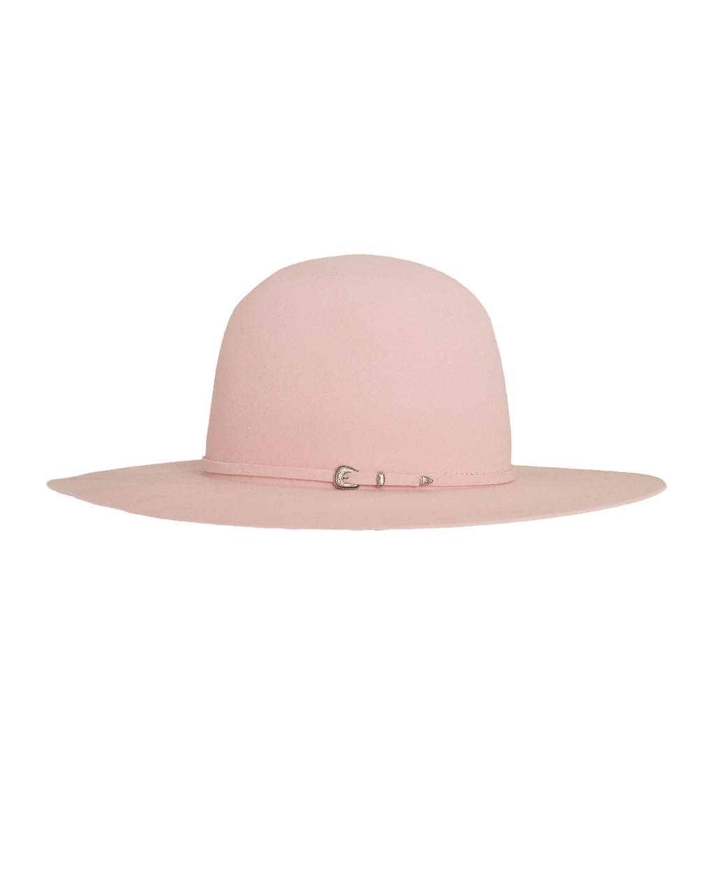 open crown pink hat, side profile view