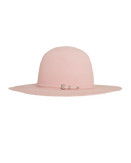 open crown pink hat, side profile view