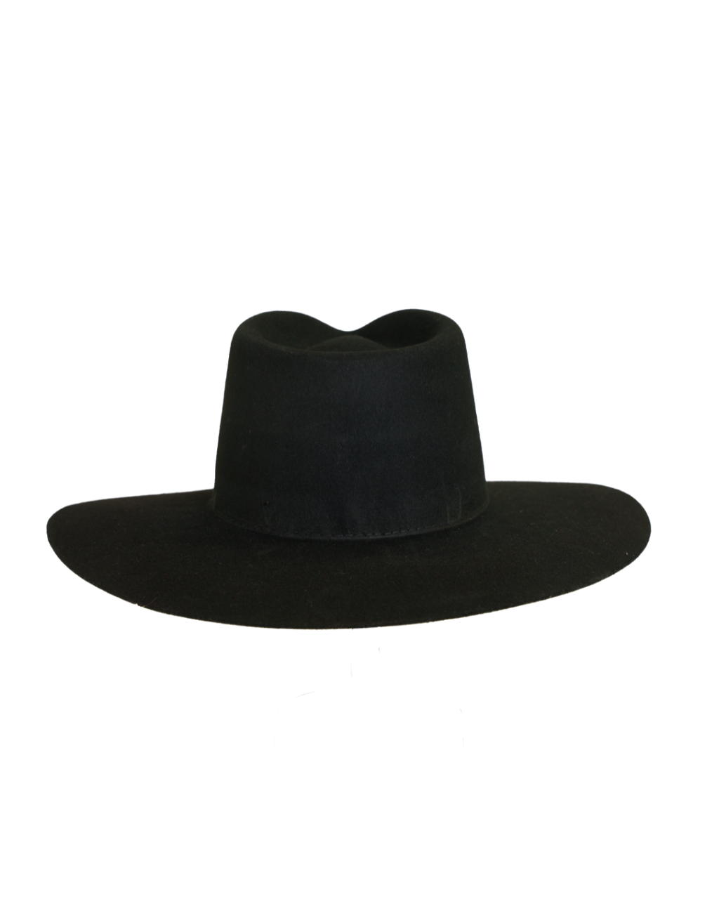 Black teardrop fedora hat, back view
