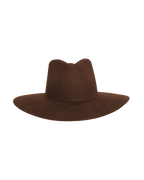 Brown teardrop fedora hat, front view