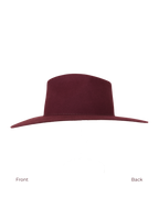 Burgundy teardrop fedora hat, side view, front to back