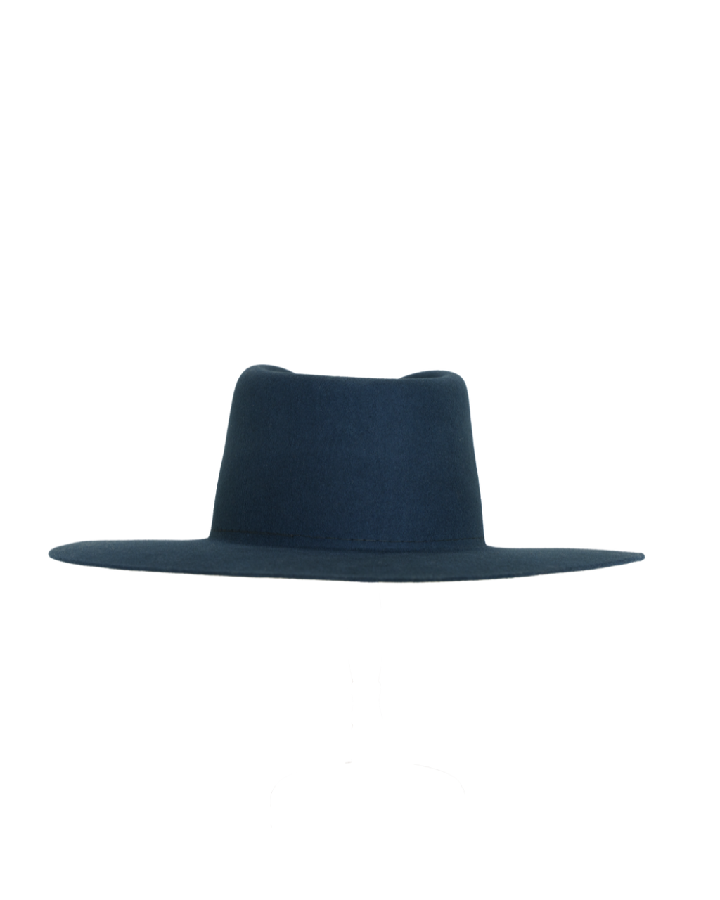 Navy teardrop fedora hat, back view