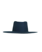 Navy teardrop fedora hat, back view