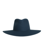 Navy teardrop fedora hat, front view