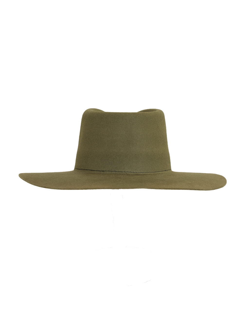 Olive teardrop fedora hat, back view