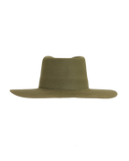 Olive teardrop fedora hat, back view