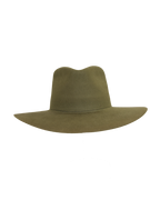 Olive teardrop fedora hat, front view